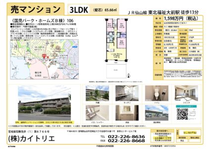 【物件資料】国見パーク・ホームズB棟1,598万円（分かれ・広告不可）