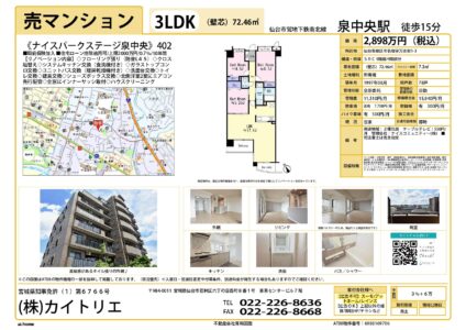 【物件資料】ナイスパークステージ泉中央402（手数料満額・広告一部可）