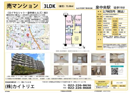 【物件資料】ロイヤルシャトー泉中央ヒルズ803（手数料満額・広告一部可）