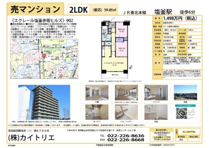 【物件資料】エクレール塩釜赤坂ヒルズ902（売主側専任業者あり・分かれOK・広告不可）