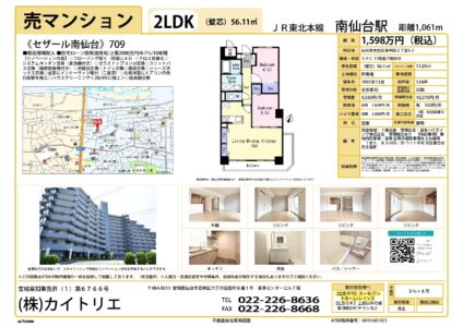 【物件資料】セザール南仙台1,598万円（手数料満額支給・広告一部可）